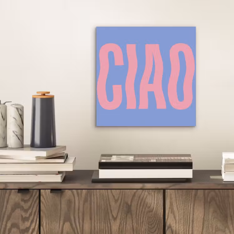 Aluminium schilderij - Ciao - Roze - Blauw - Golvend — 2