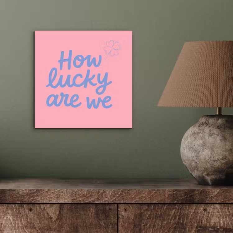 Aluminium schilderij - How lucky are we - Klavervier - Roze - Blauw — 3