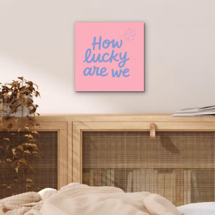 Aluminium schilderij - How lucky are we - Klavervier - Roze - Blauw — 4