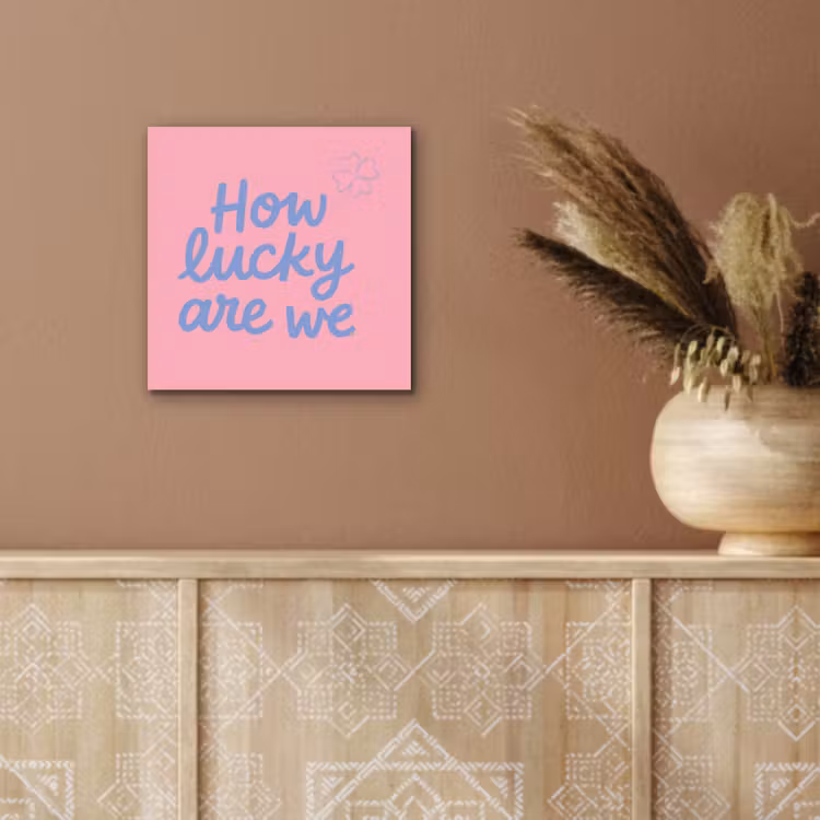 Aluminium schilderij - How lucky are we - Klavervier - Roze - Blauw — 5