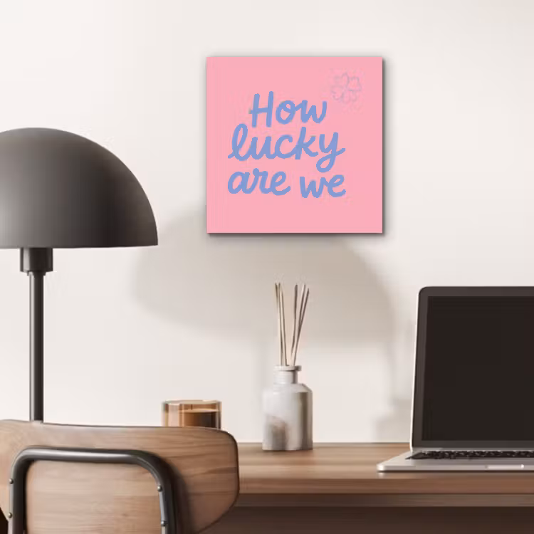 Aluminium schilderij - How lucky are we - Klavervier - Roze - Blauw — 6
