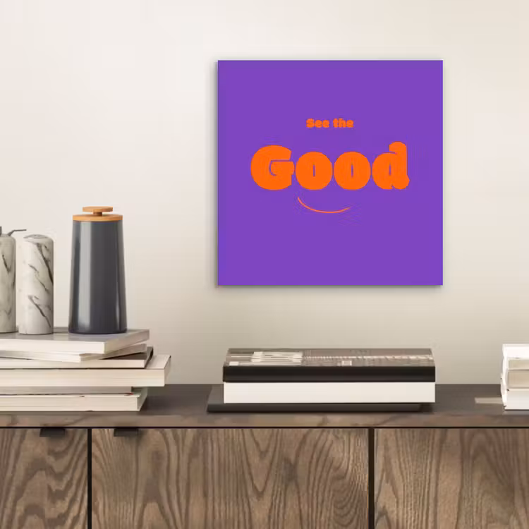 Aluminium schilderij - See the good - Oranje - Paars - Smiley — 2