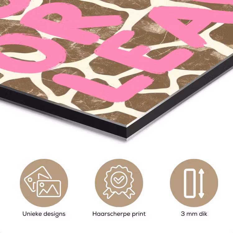 Aluminium schilderij - Tekst - Be cool or leave - Roze - Giraffenprint — 7