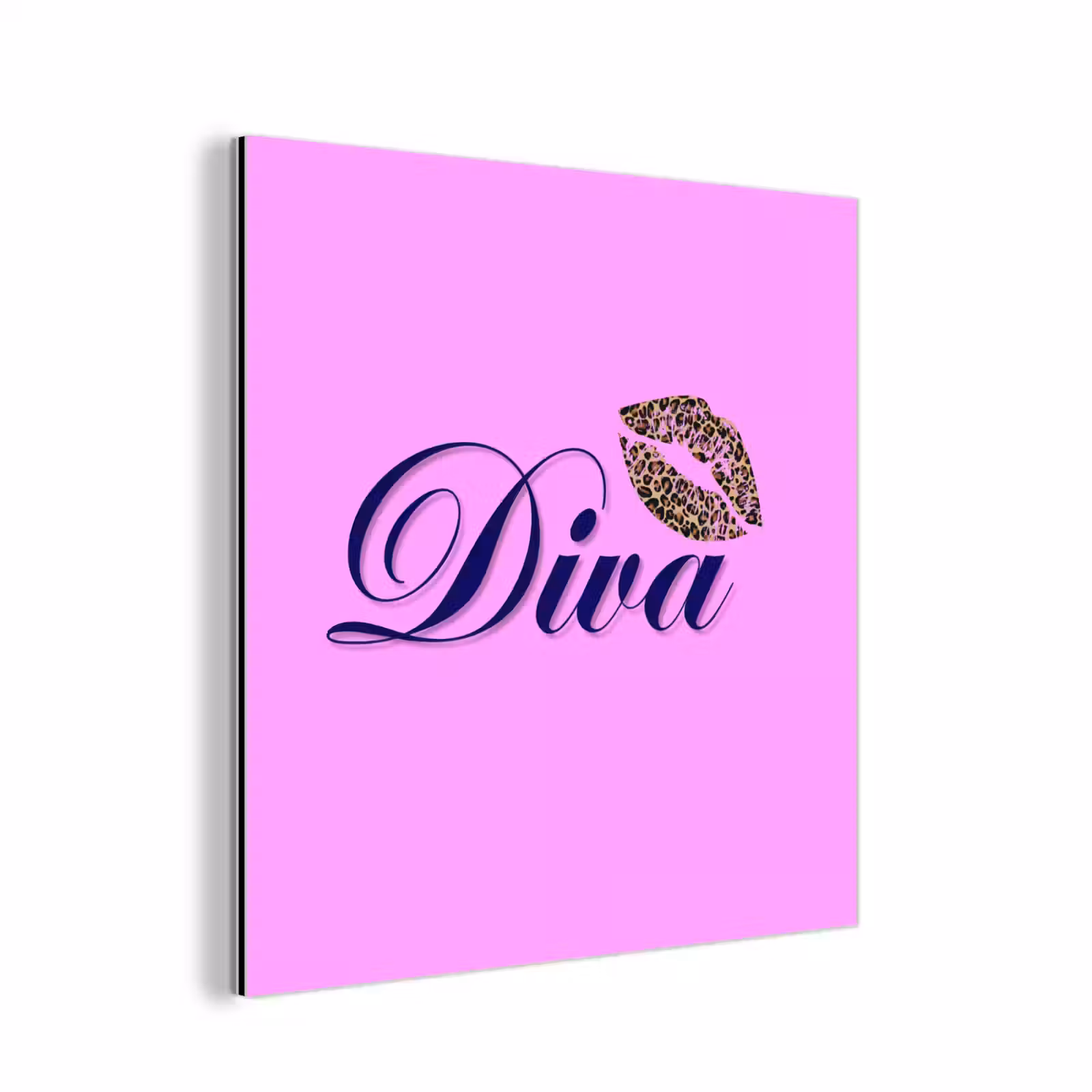 Aluminium schilderij - Diva - Lip - Panterprint - Roze — 1