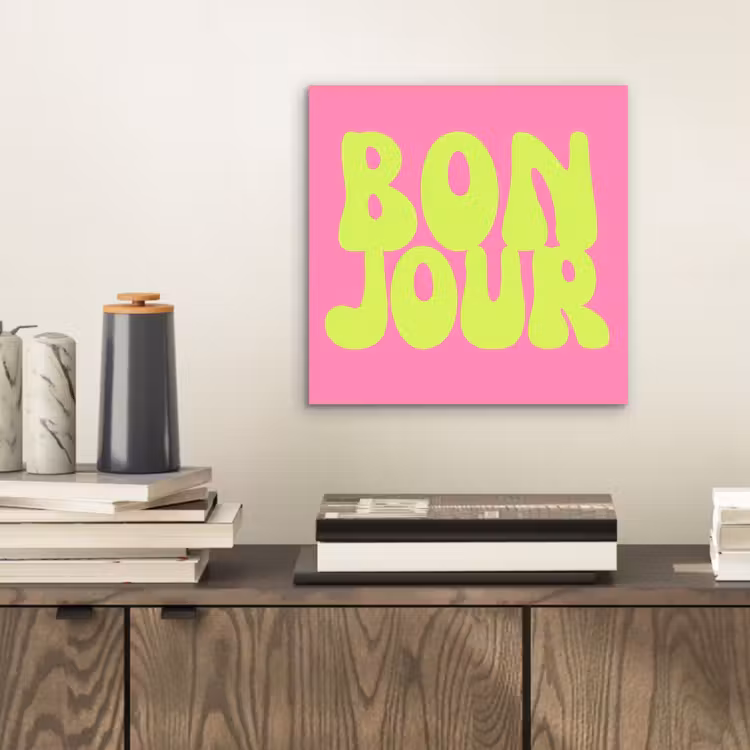 Aluminium schilderij - Bonjour - Roze - Fel groen — 2