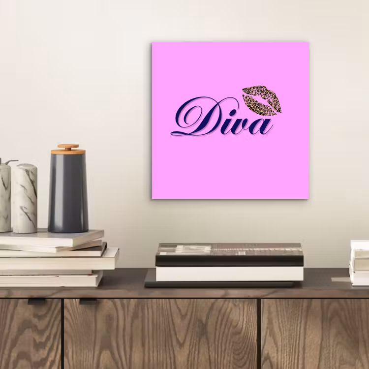 Aluminium schilderij - Diva - Lip - Panterprint - Roze — 2