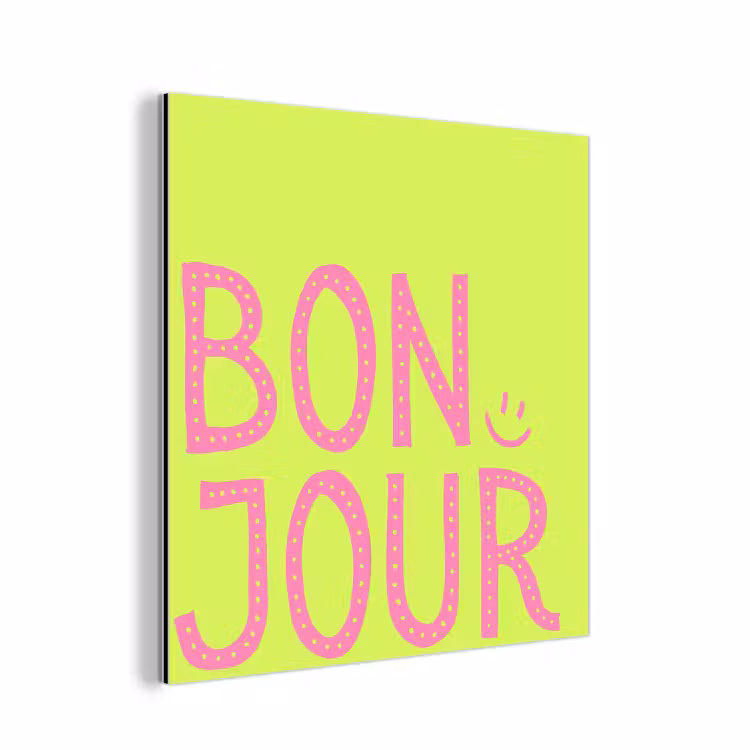 Aluminium schilderij - Groen - Smiley - Bonjour - Roze — 1