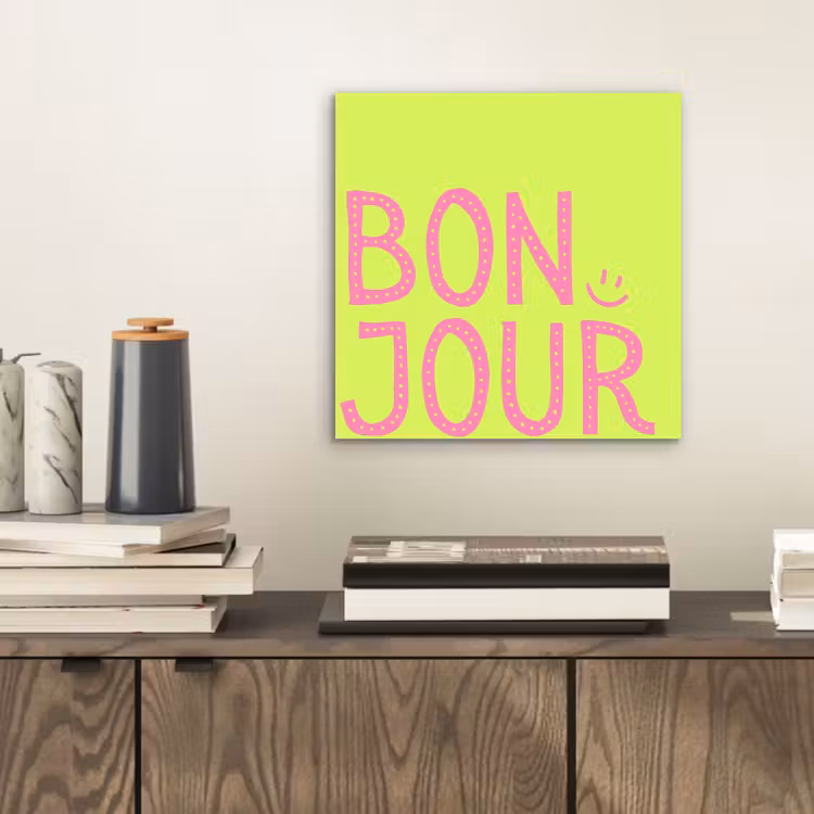 Aluminium schilderij - Groen - Smiley - Bonjour - Roze — 2