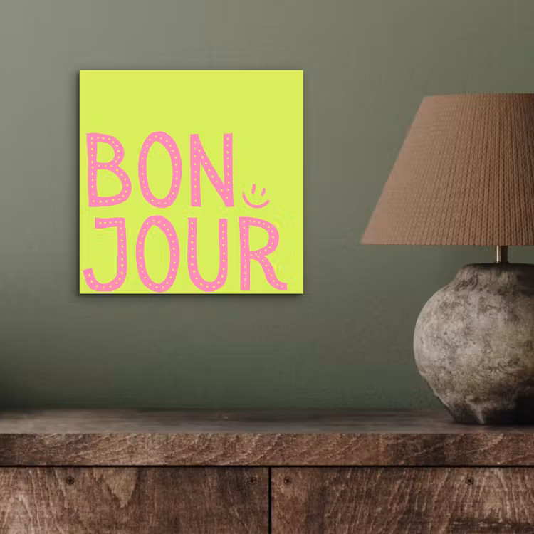 Aluminium schilderij - Groen - Smiley - Bonjour - Roze — 3