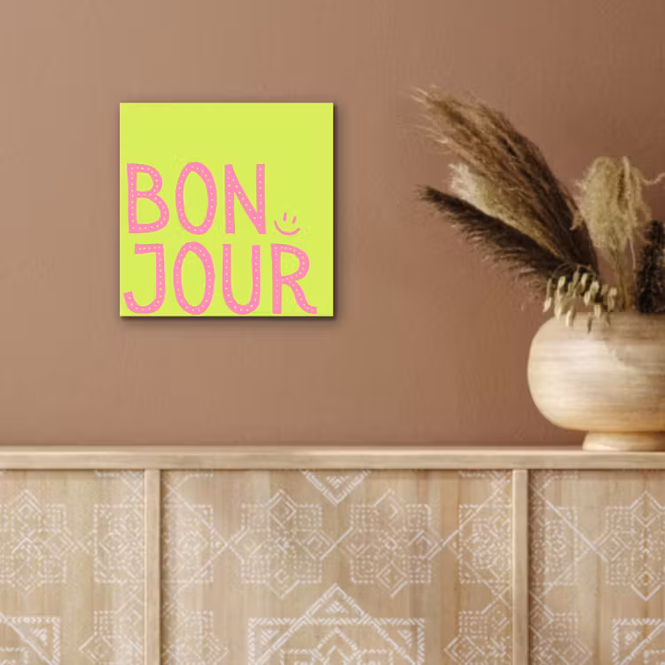 Aluminium schilderij - Groen - Smiley - Bonjour - Roze — 5