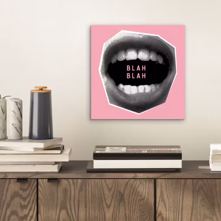 Aluminium schilderij - Mond - BLAH BLAH - Roze — 2