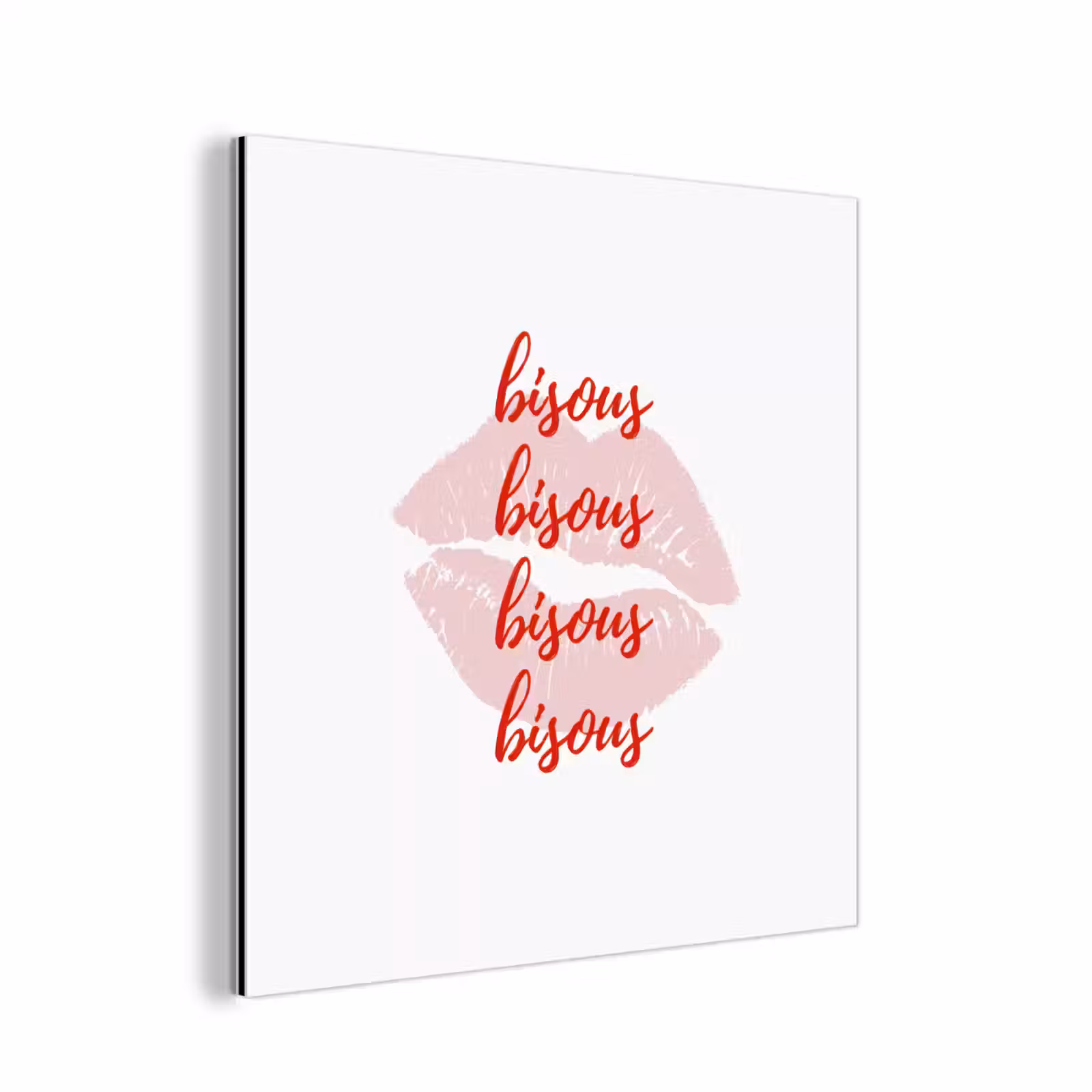 Aluminium schilderij - Bisous - Lip - Wit - Rood — 1