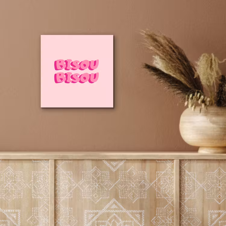 Aluminium schilderij - Bisou - Roze - Dikke letters — 5