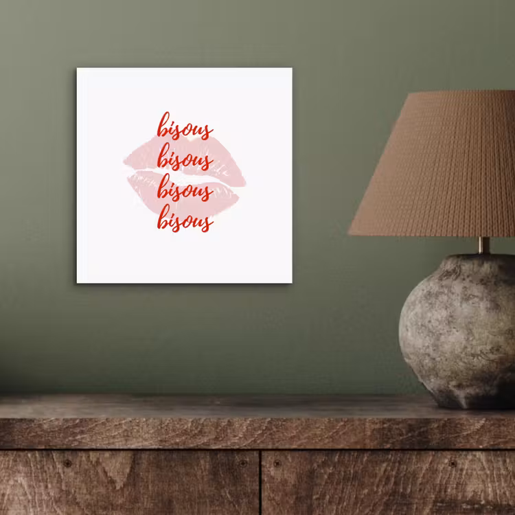 Aluminium schilderij - Bisous - Lip - Wit - Rood — 3