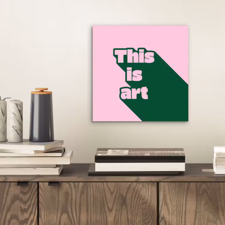 Aluminium schilderij - Groen - Teskt - This is art - Roze — 2