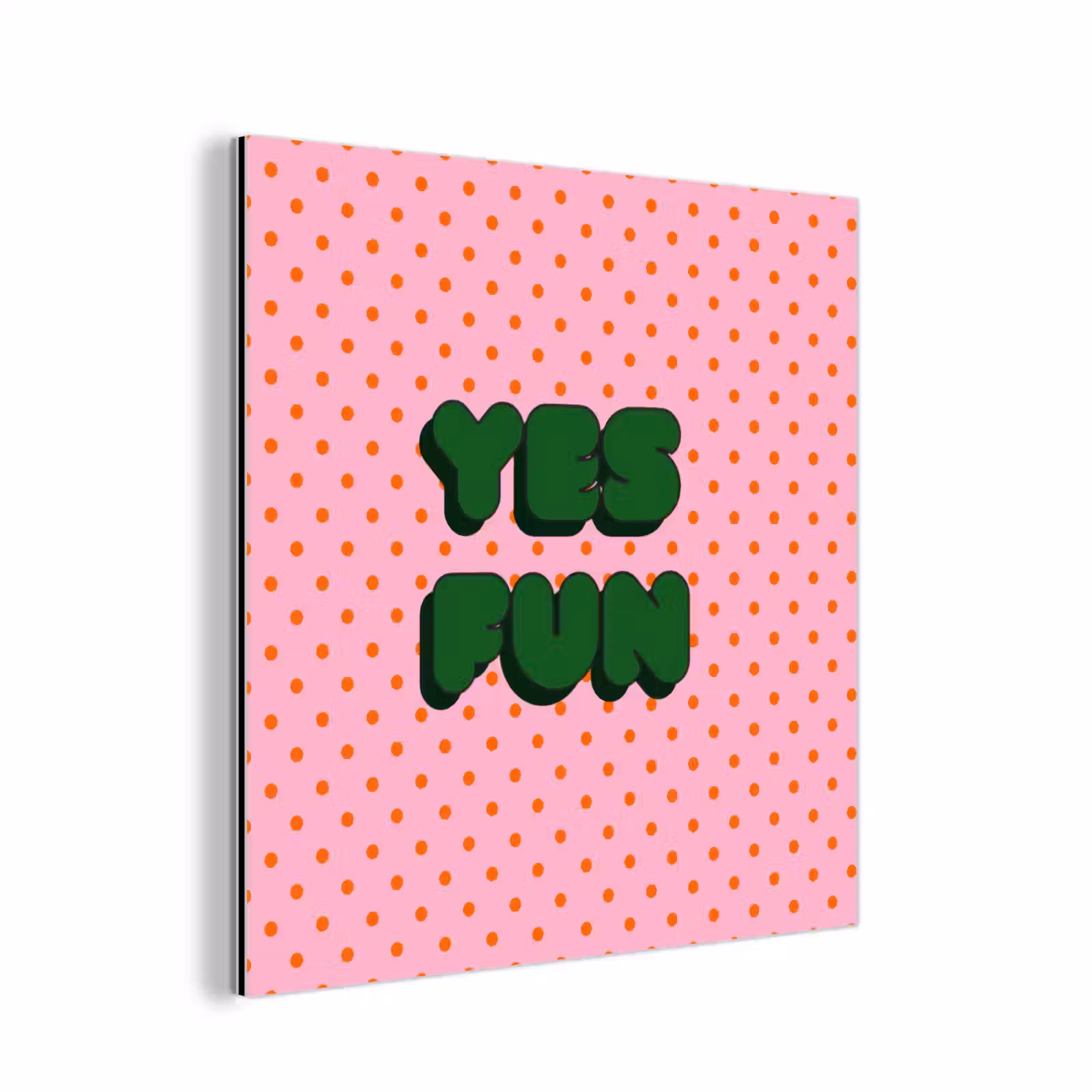 Aluminium schilderij - Yes fun - Groen - Roze - Stippen — 1