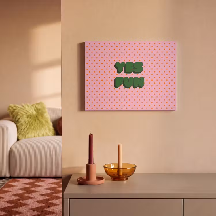 Akoestisch schilderij - Yes fun - Groen - Roze - Stippen — 2