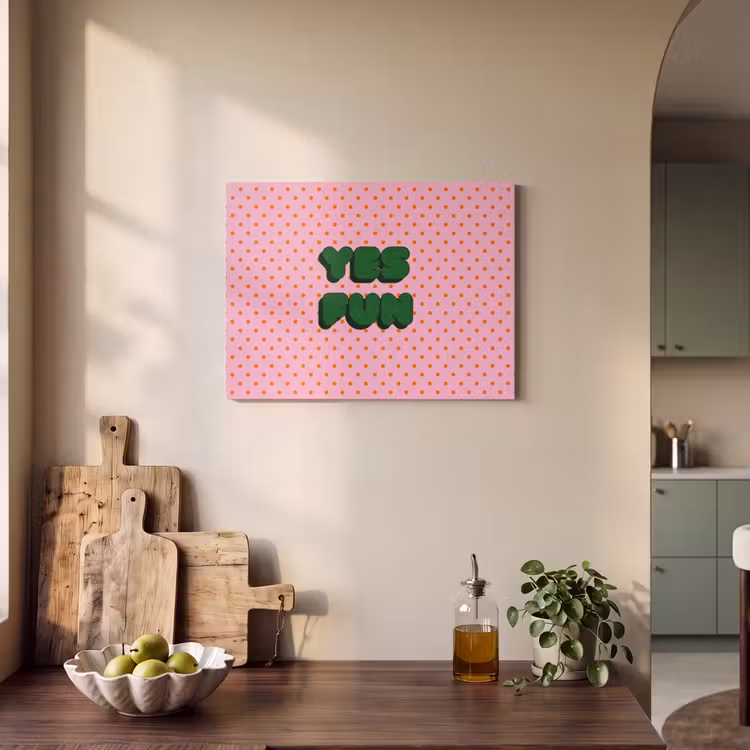 Akoestisch schilderij - Yes fun - Groen - Roze - Stippen — 3