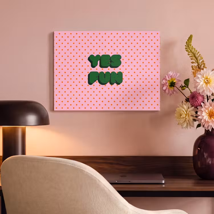 Akoestisch schilderij - Yes fun - Groen - Roze - Stippen — 4