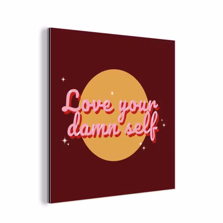 Aluminium schilderij - love your damn self - Cirkel - Glitter - Rood — 1
