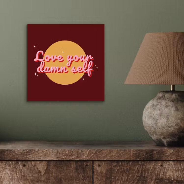 Aluminium schilderij - love your damn self - Cirkel - Glitter - Rood — 3