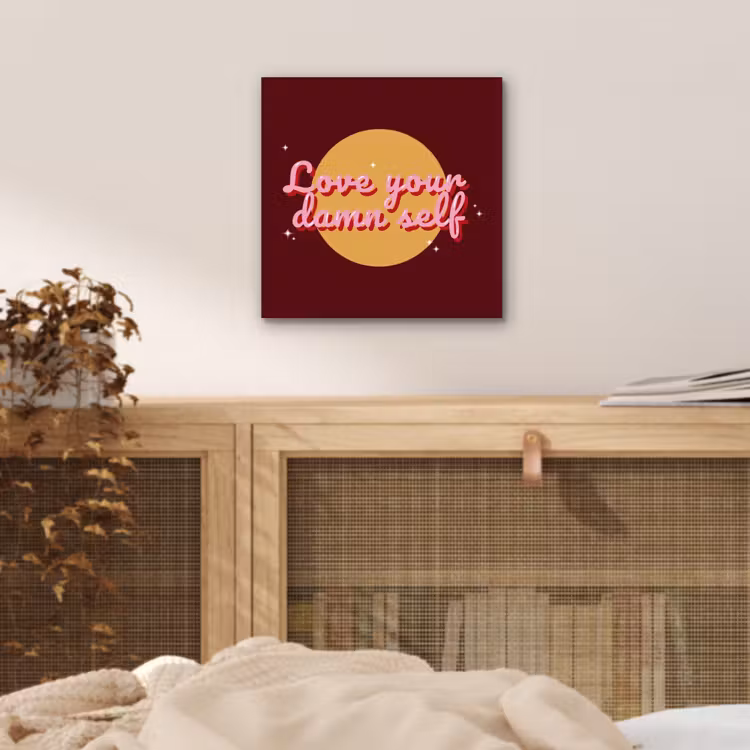 Aluminium schilderij - love your damn self - Cirkel - Glitter - Rood — 4