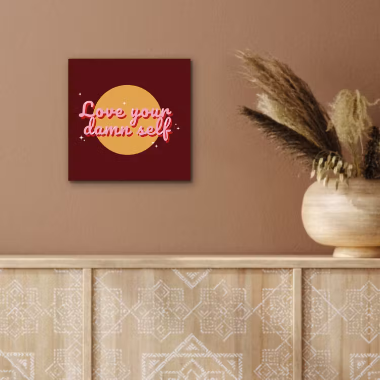 Aluminium schilderij - love your damn self - Cirkel - Glitter - Rood — 5