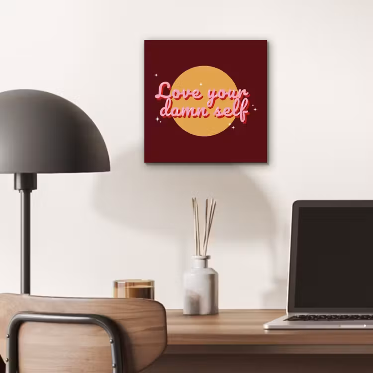 Aluminium schilderij - love your damn self - Cirkel - Glitter - Rood — 6