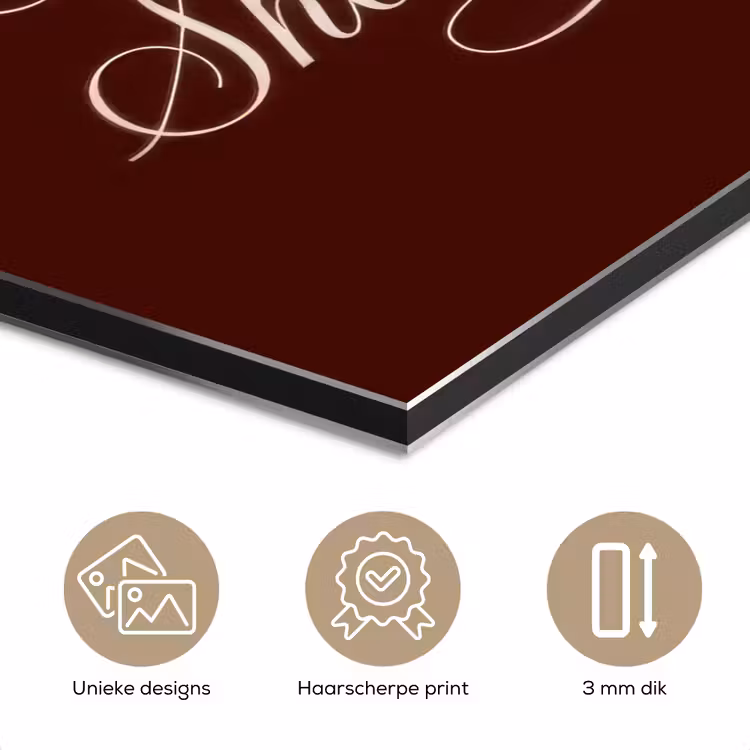 Aluminium schilderij - She plans she glows she achieves - Rood - Cursief — 7