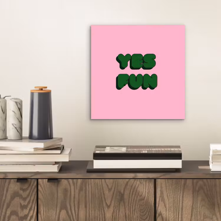Aluminium schilderij - Yes fun - Groen - Roze — 2