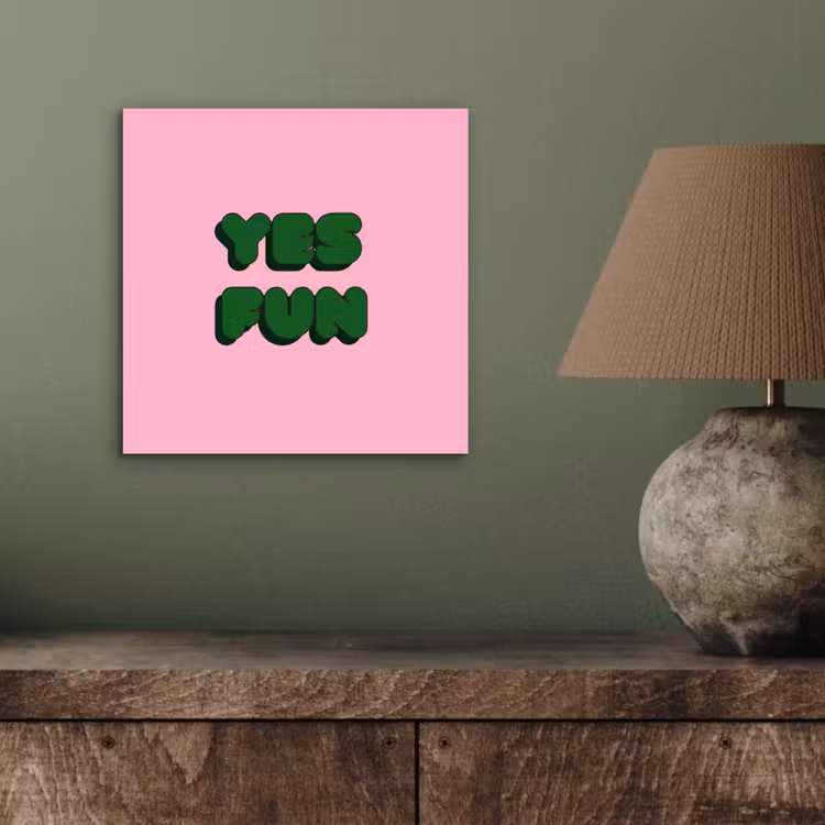 Aluminium schilderij - Yes fun - Groen - Roze — 3