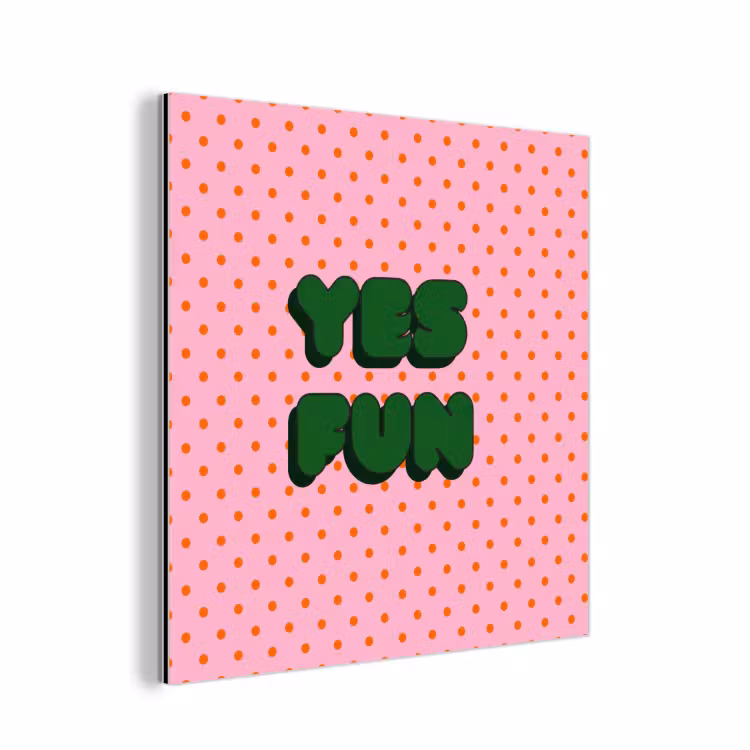 Aluminium schilderij - Yes fun - Groen - Roze - Stippen — 1