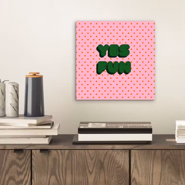Aluminium schilderij - Yes fun - Groen - Roze - Stippen — 2