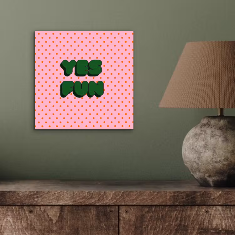 Aluminium schilderij - Yes fun - Groen - Roze - Stippen — 3