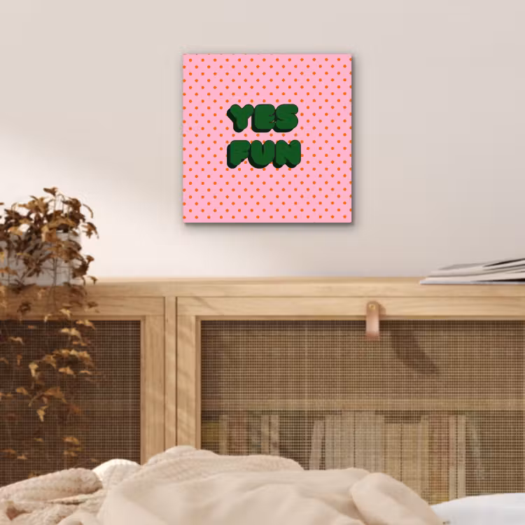 Aluminium schilderij - Yes fun - Groen - Roze - Stippen — 4