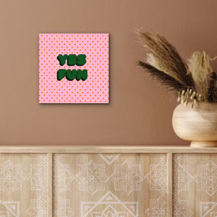 Aluminium schilderij - Yes fun - Groen - Roze - Stippen — 5