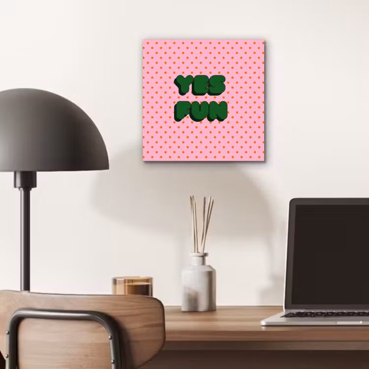 Aluminium schilderij - Yes fun - Groen - Roze - Stippen — 6