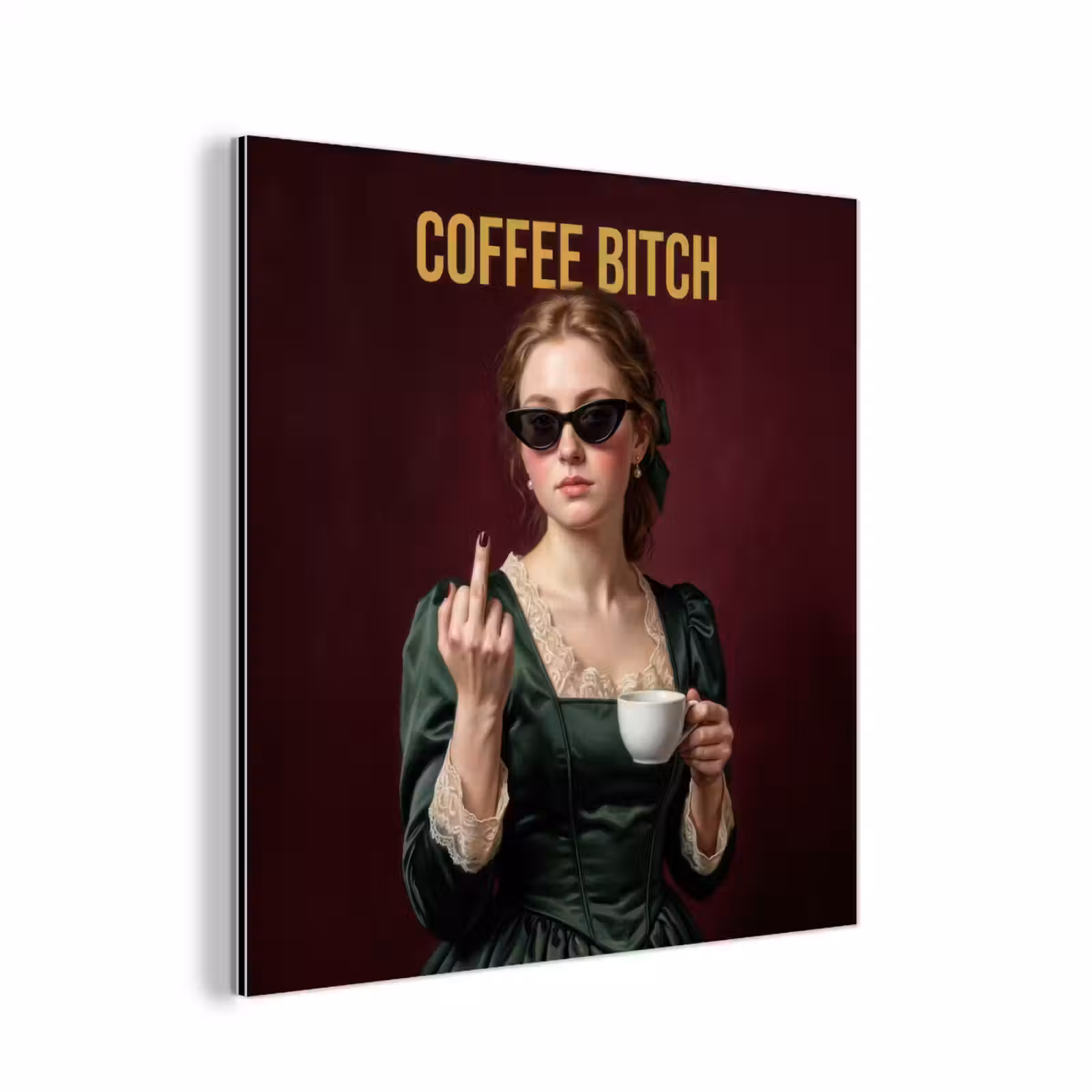 Aluminium schilderij - Koffie - Vrouw - Middelvinger — 1