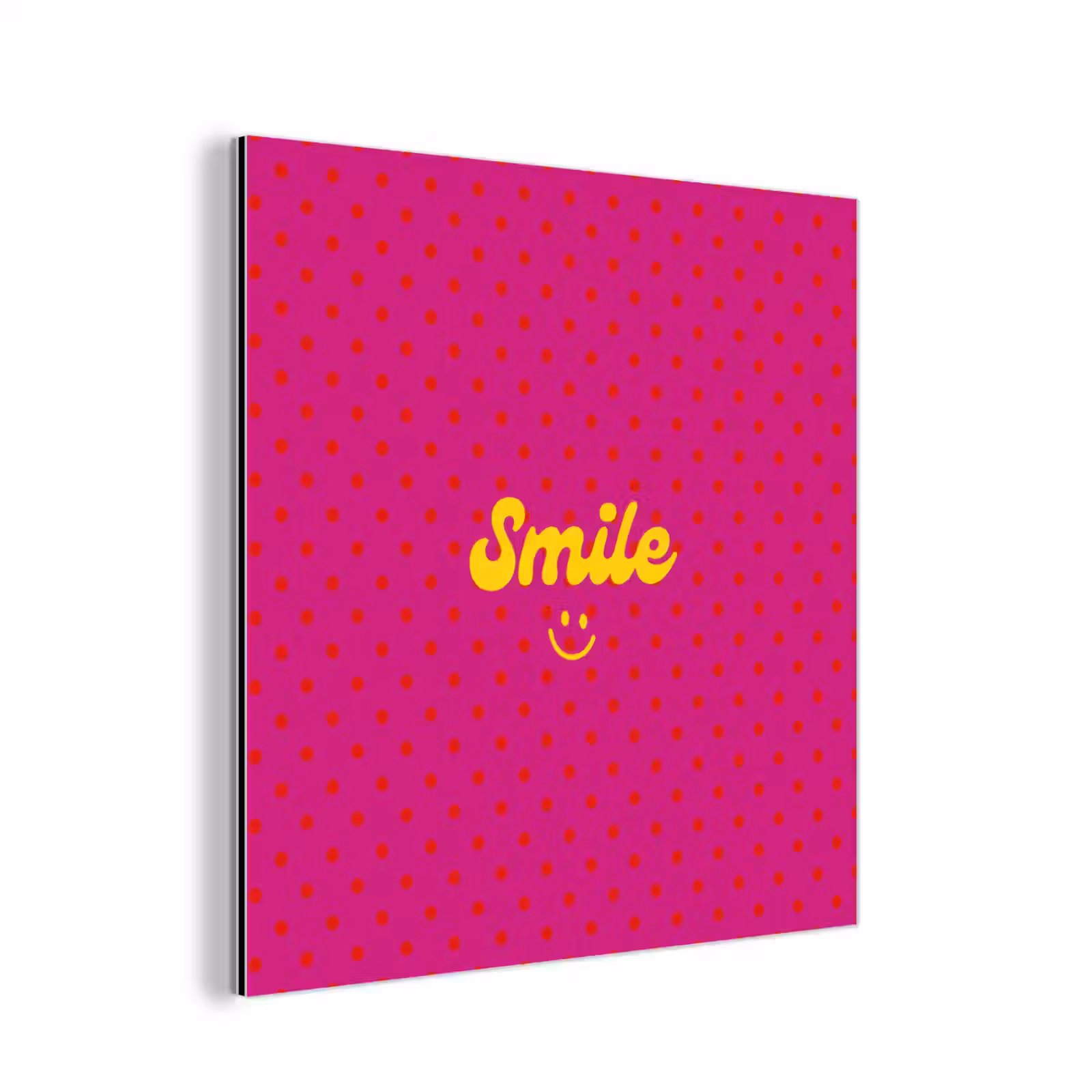 Aluminium schilderij - Smile - Stippen - Geel - Smiley - Roze — 1