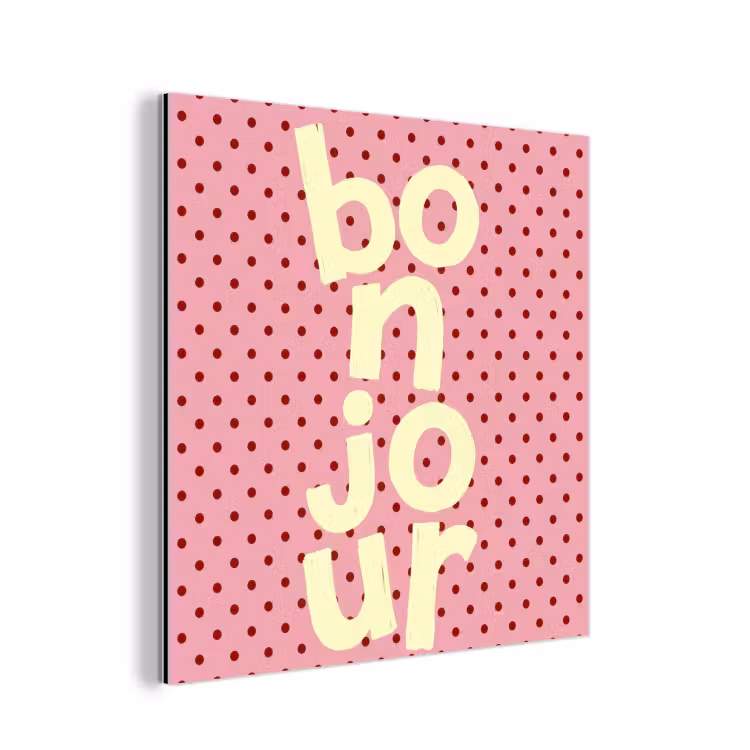 Aluminium schilderij - Bonjour - Stippen - Roze- Geel — 1