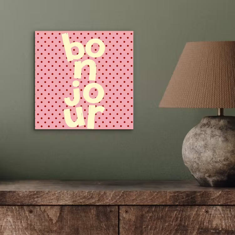 Aluminium schilderij - Bonjour - Stippen - Roze- Geel — 3