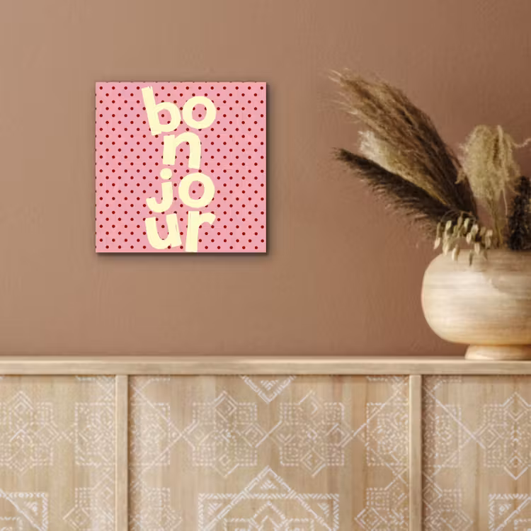 Aluminium schilderij - Bonjour - Stippen - Roze- Geel — 5