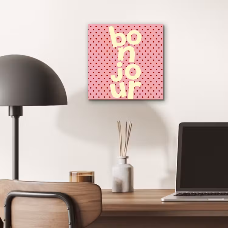 Aluminium schilderij - Bonjour - Stippen - Roze- Geel — 6