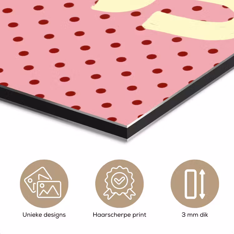 Aluminium schilderij - Bonjour - Stippen - Roze- Geel — 7