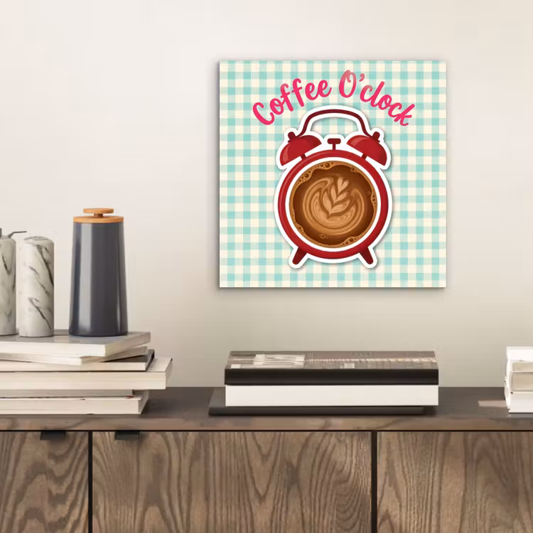 Aluminium schilderij - Koffie - Klok - Groen — 2