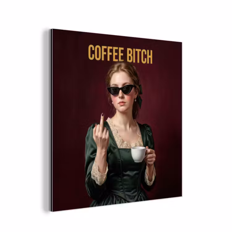 Aluminium schilderij - Koffie - Vrouw - Middelvinger — 1