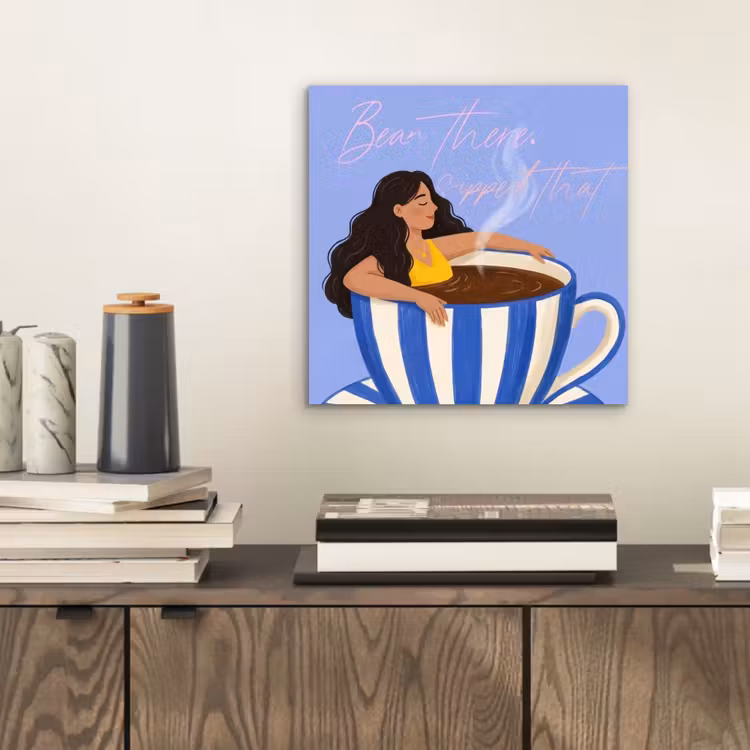 Aluminium schilderij - Mok - Koffie - Vrouw - Paars — 2