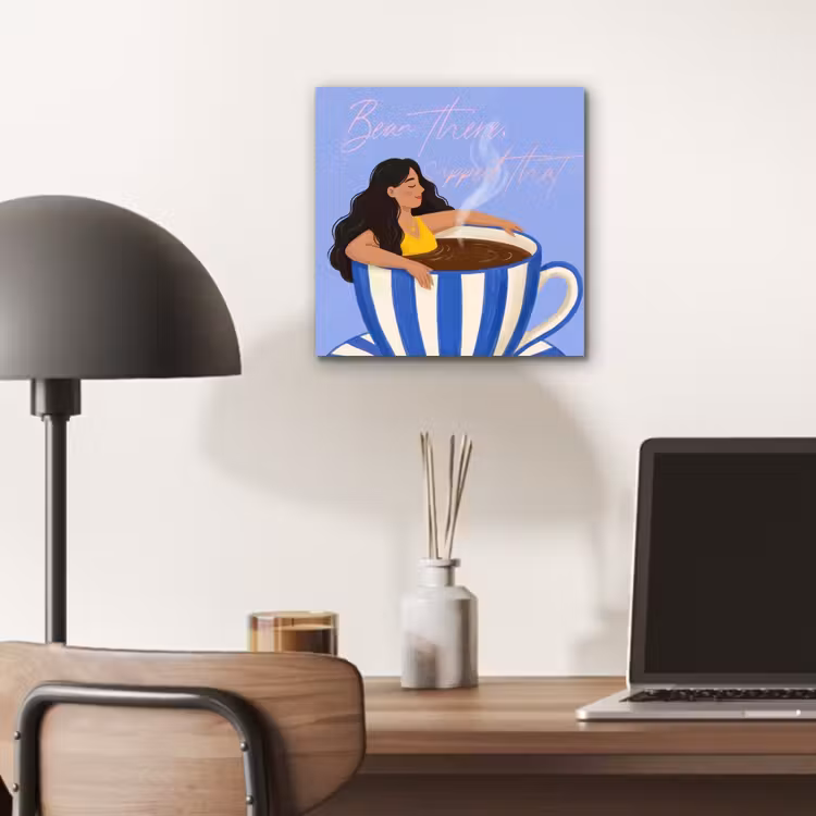 Aluminium schilderij - Mok - Koffie - Vrouw - Paars — 6