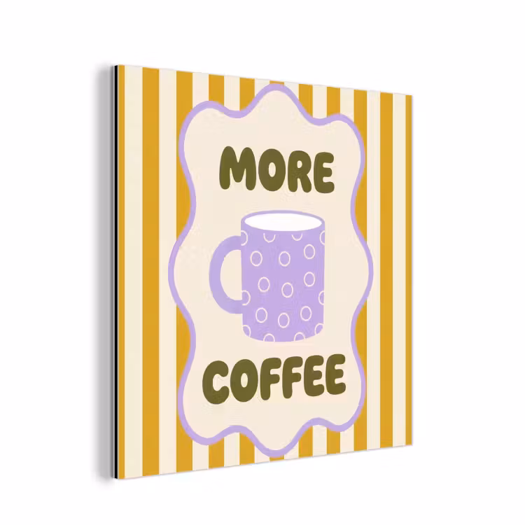 Aluminium schilderij - More coffee - Geel - Paars - Strepen - Mok — 1