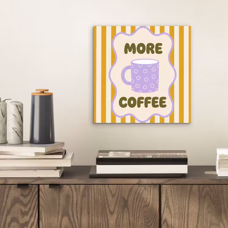 Aluminium schilderij - More coffee - Geel - Paars - Strepen - Mok — 2